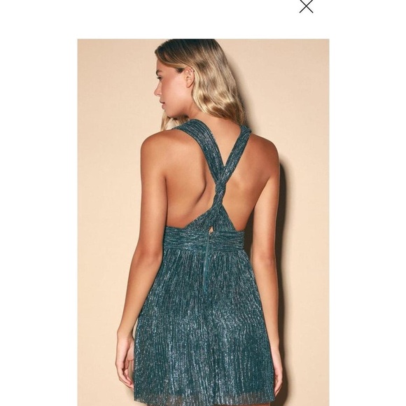 LULUS Ailey Teal Shimmer Dress - Picture 2 of 10